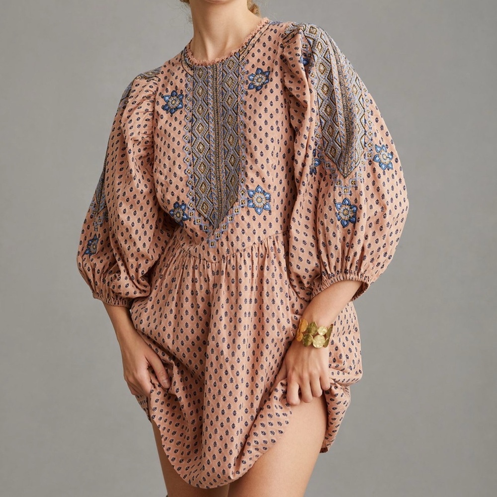 Brand new Anthropologie Embroidered Pattern Peach Mini Dress - Picture 4 of 13